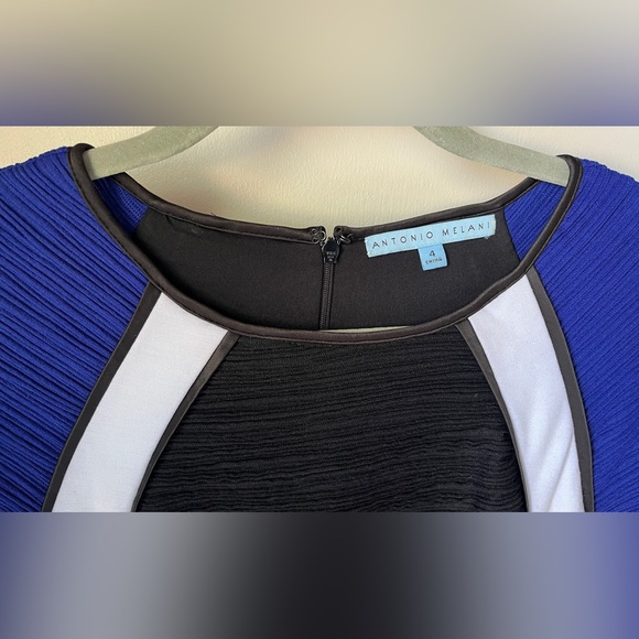 Antonio Melani Illusion Hourglass Sheath Dress | Black Blue White | Size 4 - Picture 6 of 7